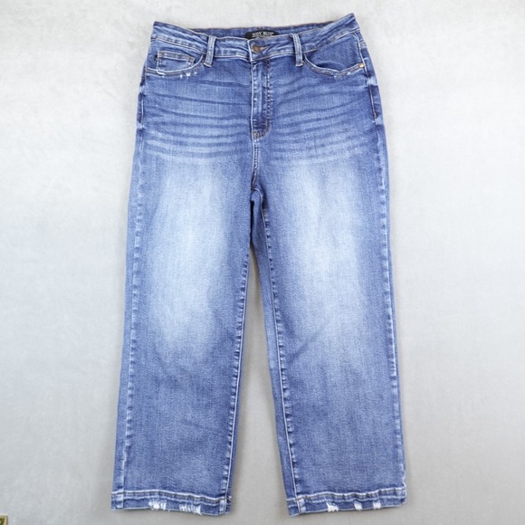 Judy Blue Denim - Judy Blue Jeans High Waisted Wide Leg Crop Size 13/31 Medium Wash